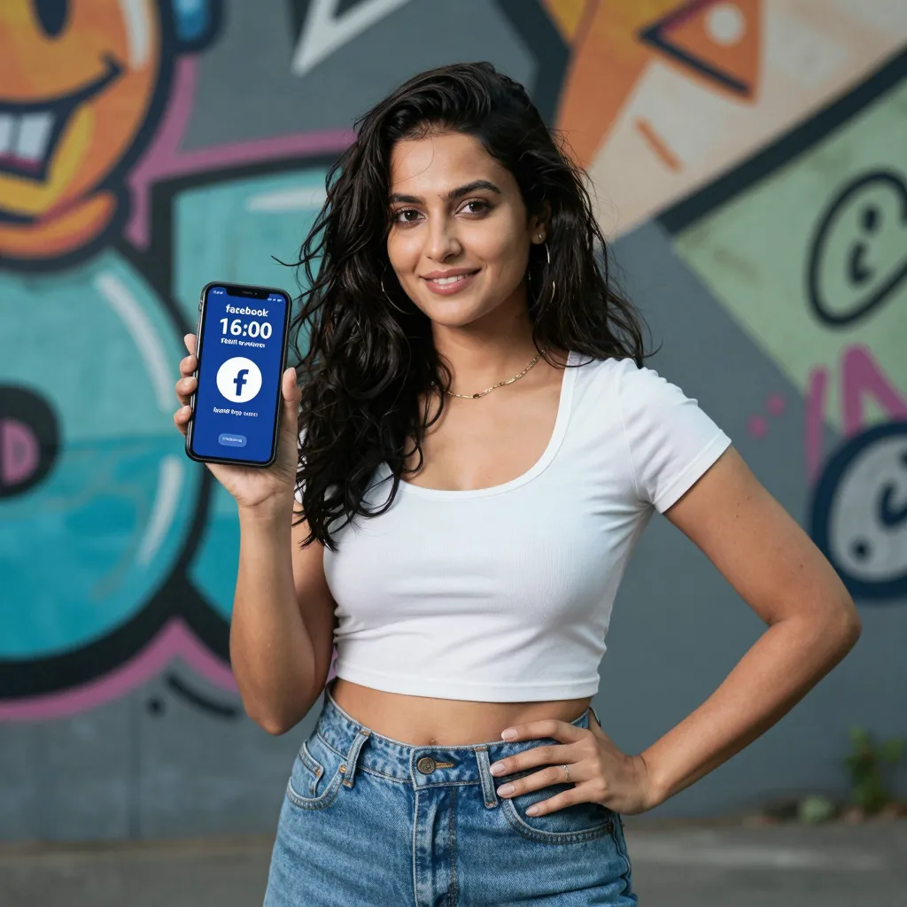 Stylish woman with Facebook followers