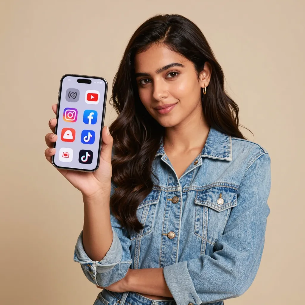 Beautiful woman with multi-platform followers