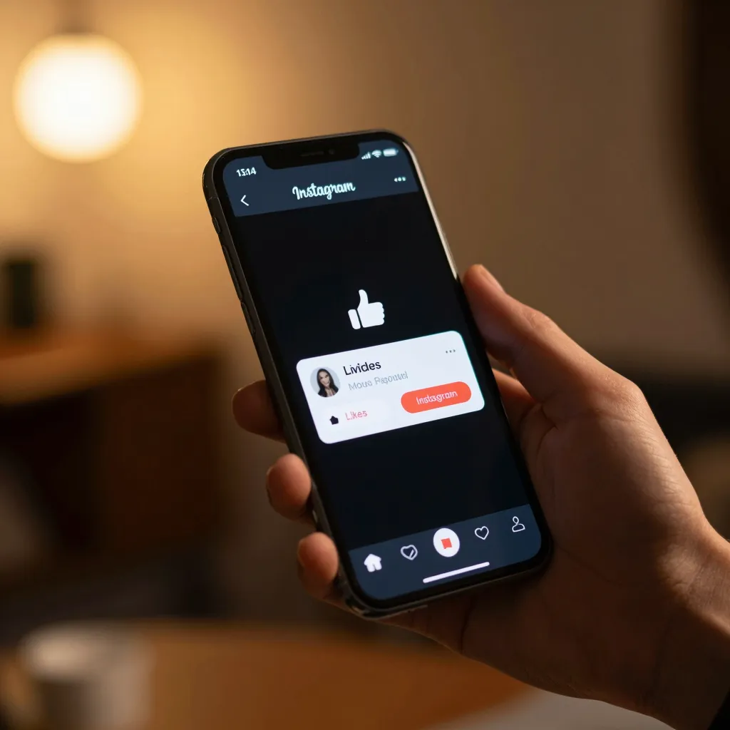 Hand holding phone showing Instagram likes