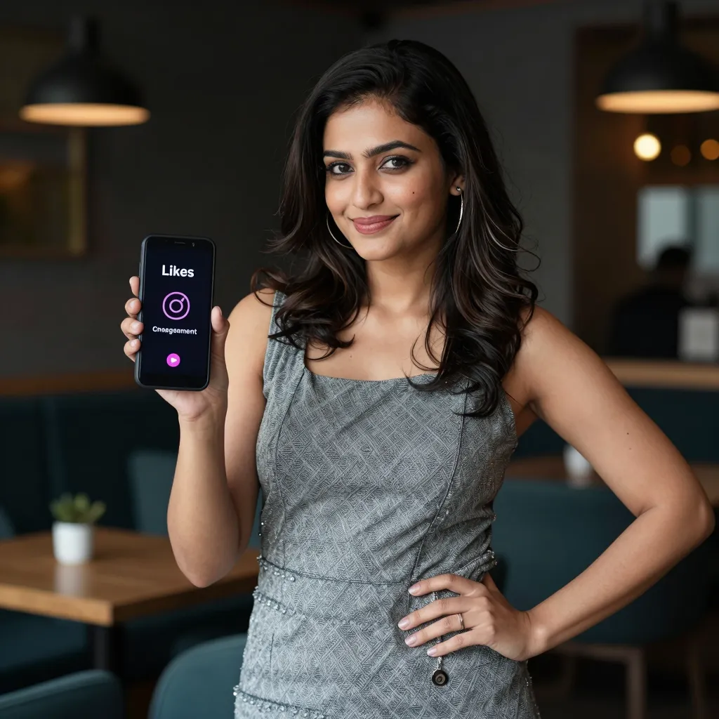 Influencer showing Instagram likes on phone