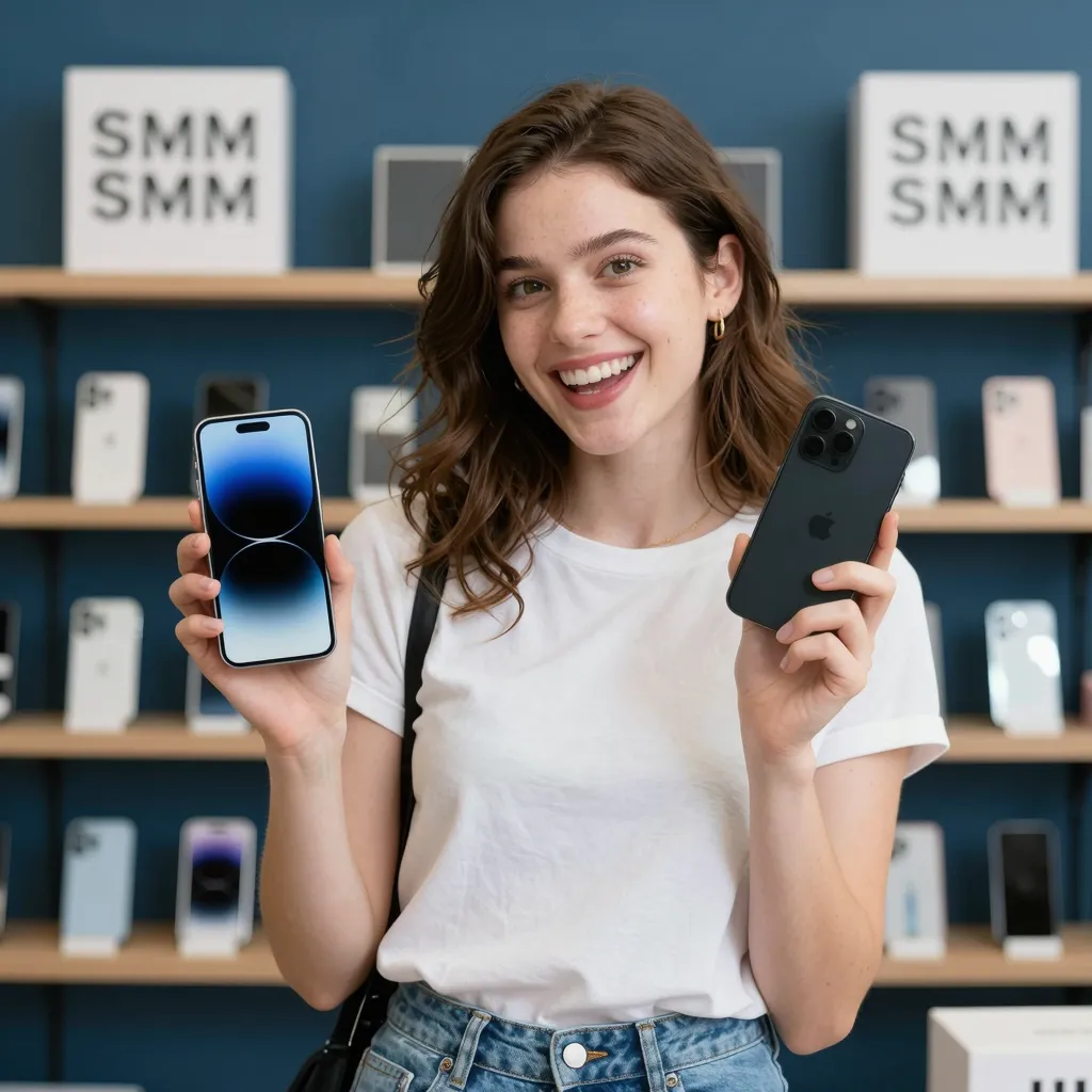 Woman showing lowest price deals on phone